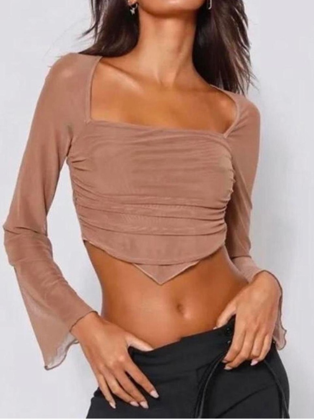 Tiger Mist Sheer Brown Long Sleeve Top